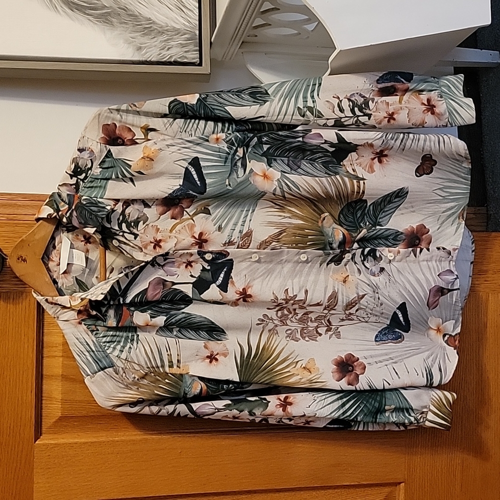 H&M tropical long sleeved blousy top, size 4